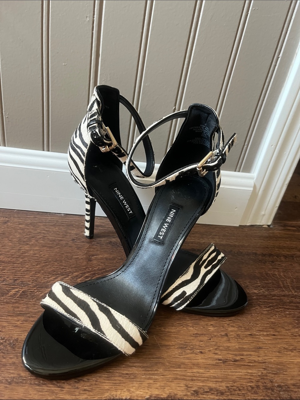 Very cute Nine West Black and White Zebra-Print Ankle-Strap Heels - Picture 2 of 4